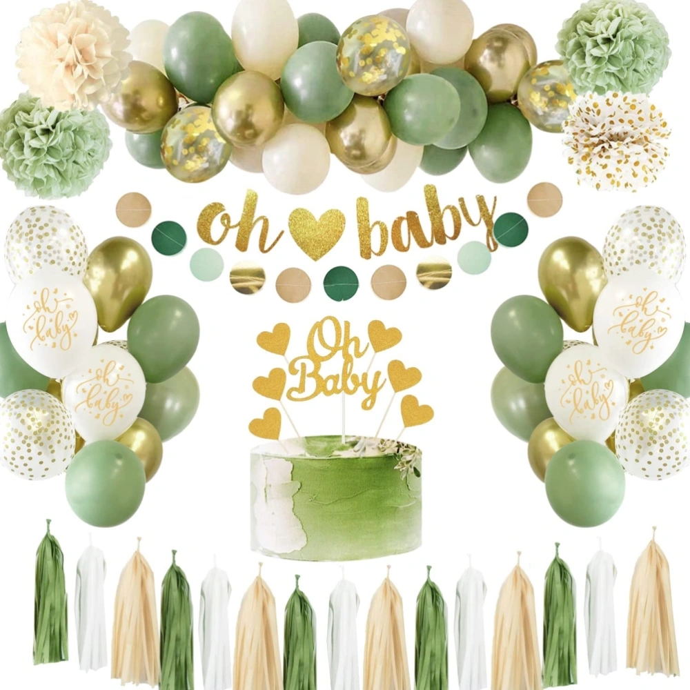 Baby Shower Decoration Green Balloons Paper Tassels Gender Reveal Party Decoration for Baby Boys Girls