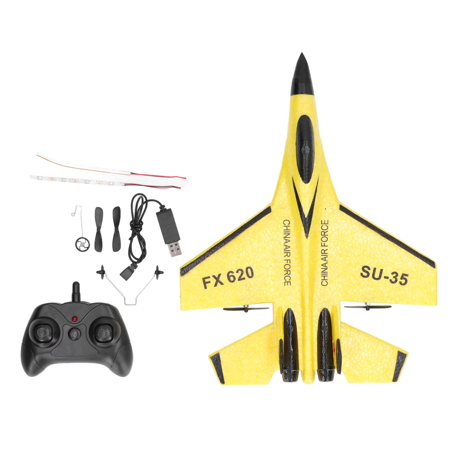 2.4G Foam RC Aircraft Model Electric High Speed Long Life Lightweight Toy Airplane with Light for Kids Boys Yellow