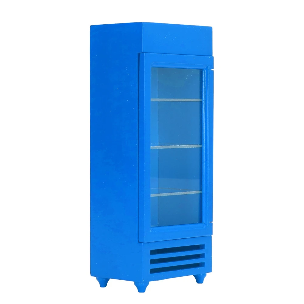 Dollhouse Vertical Refrigerator 1:12 Wood High Simulation Stimulate Bright Color Doll House Vending Machine for DIY Blue