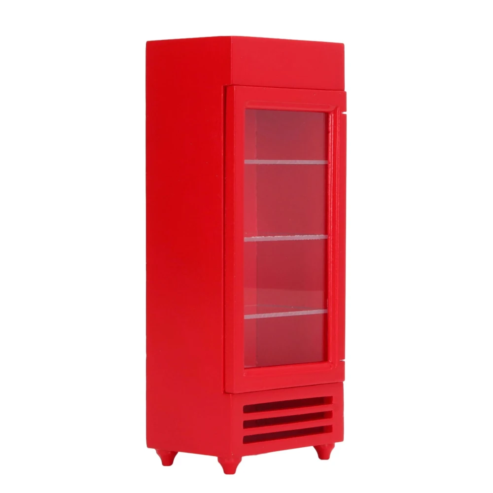 Dollhouse Vertical Refrigerator 1:12 Wood High Simulation Stimulate Bright Color Doll House Vending Machine for DIY Red