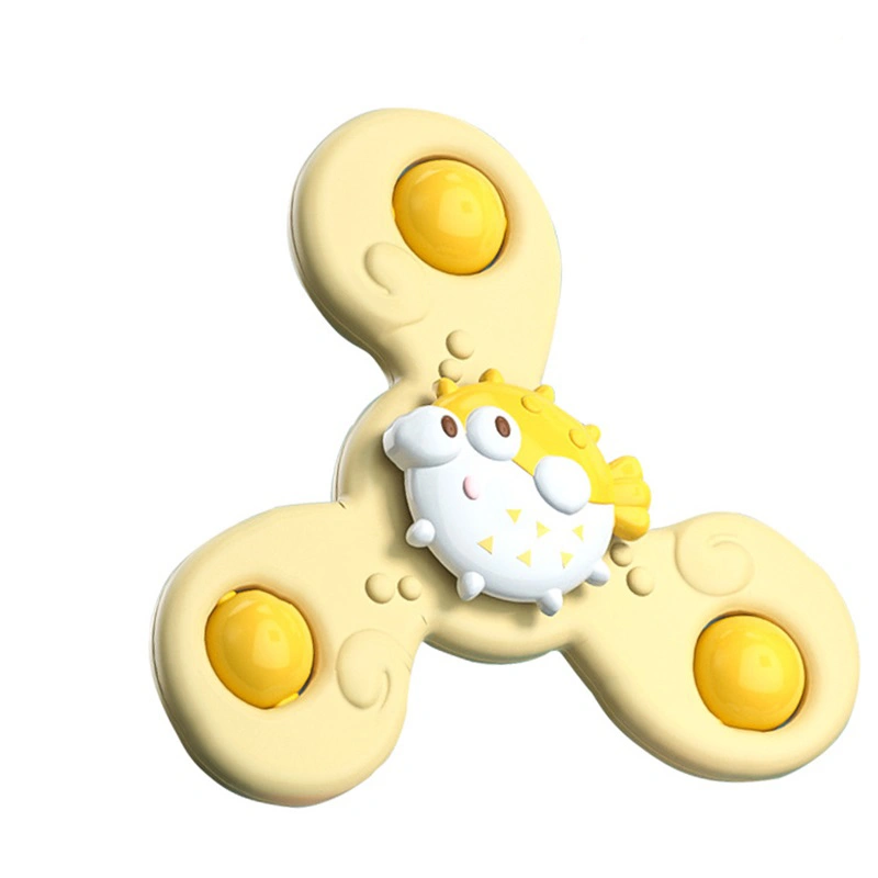 Suction Cup Rotating Toys Flower Smooth Edge Interesting Strong Suction Rotating Children Toy 3 Heads Yellow 1.4oz