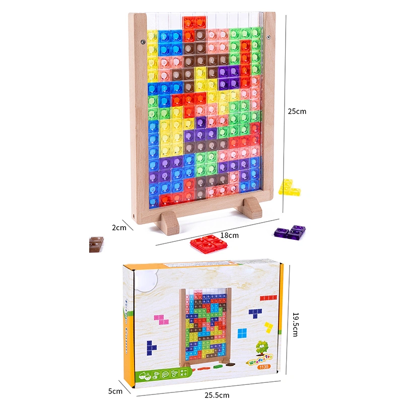 Colorful 3D Blocks Game Intelligence Colorful Blocks Puzzle Board 3D Transparent Brain Teaser Toy Transparent Blocks
