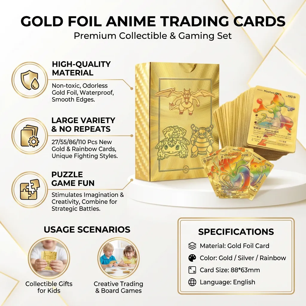 Anime Cards Set Gold Foil Cards Cartoon Game Cards Kids Trading Cards Board Game Cards Collectible Cards Gifts for Kids