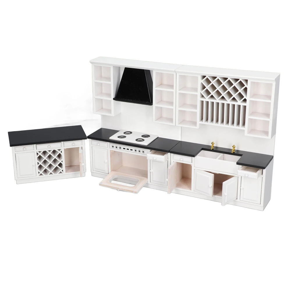 Dollhouse Kitchen Cabinet Set 1/12 Birch Wood Miniature Bar Counter for Dolls House Decoration