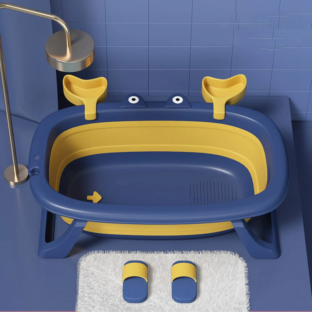 Baby Bathtub Large Nonslip Lines Eco Friendly Plastic Collapsible Space Saving Toddler Bathtub for Kids Berlin Blue