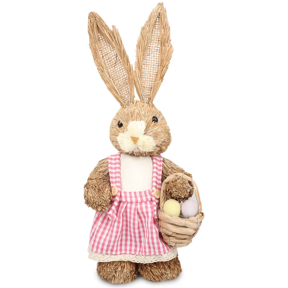 Easter Decorations Simulation Straw Rabbit Bunny Lovely Exquisite Holiday Decor Supplies for Kids Friends