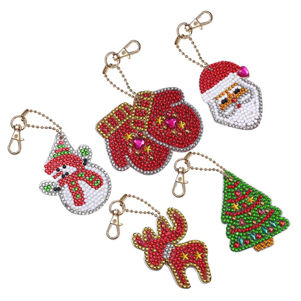 5Pcs Christmas DIY Rhinestone Key Chain DIY Rhinestone Painting Key Chain Christmas Gift