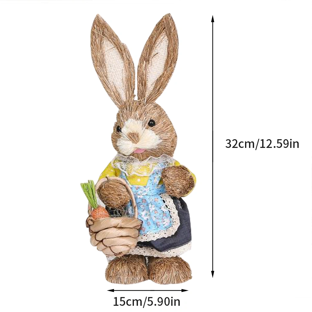 Easter Decorations Simulation Straw Rabbit Bunny Lovely Exquisite Holiday Decor Supplies for Kids Friends