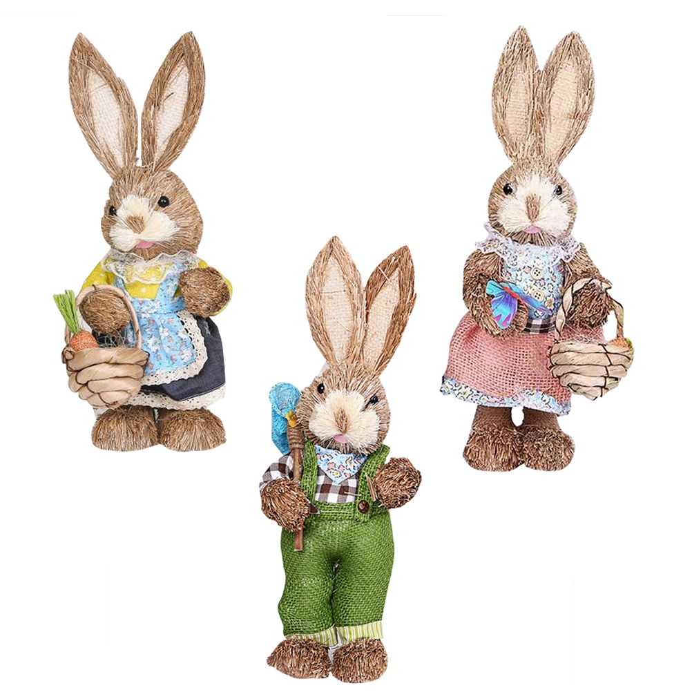 Easter Decorations Simulation Straw Rabbit Bunny Lovely Exquisite Holiday Decor Supplies for Kids Friends