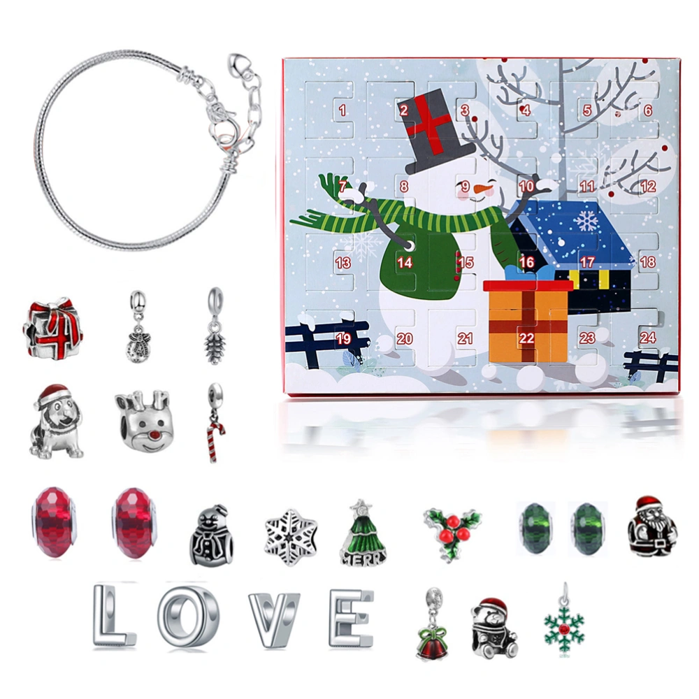 Advent Calendar DIY Charm Bracelet Jewelry Countdown Calendar Christmas Gift Snowman Box for Kids Adults