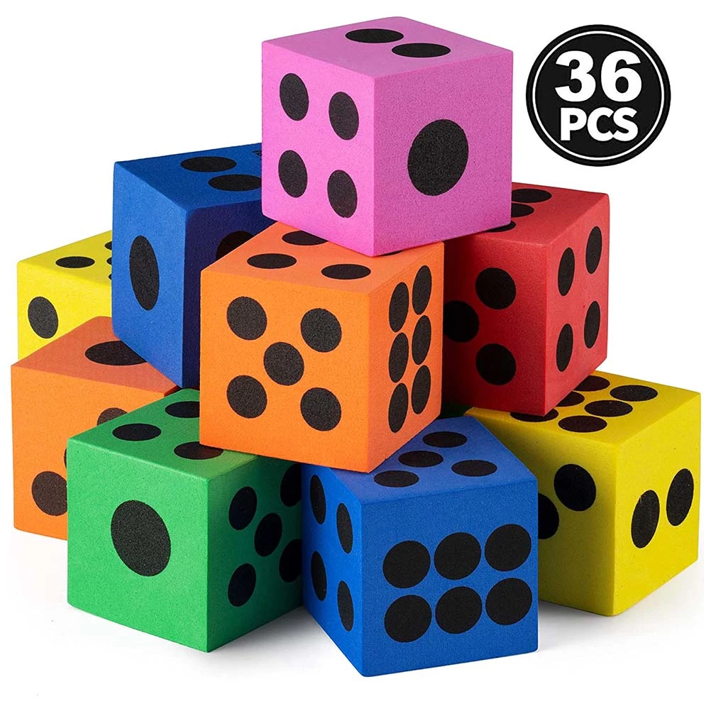 36 Pcs EVA Foam Dice Large 1.5 Inch Kids Educational Fun Dice for Games Math Teaching Classroom Prize Party Favor Gifts