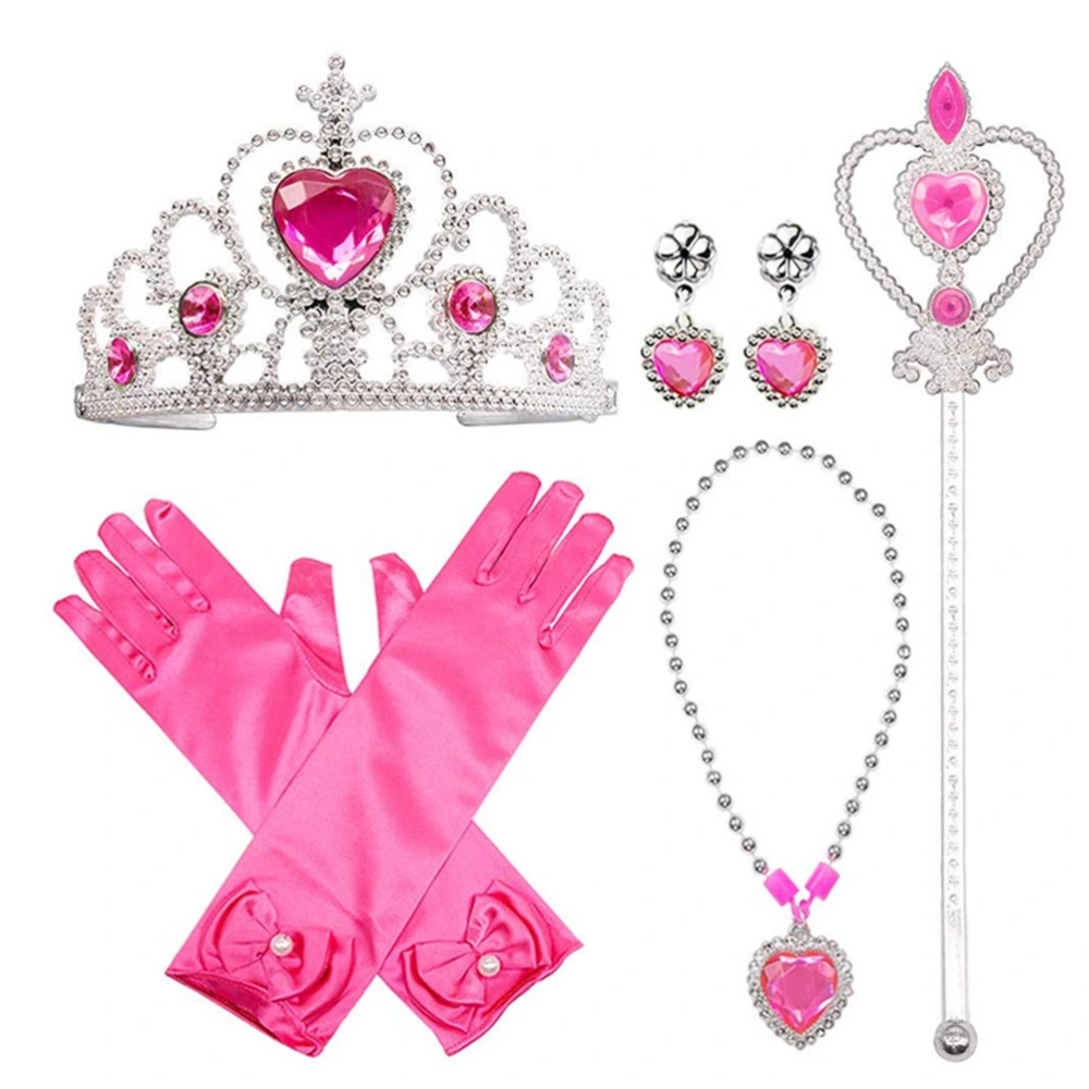 5 pcs/set Princess Dress Up Toys Crowns Wands Necklaces Gloves Earrings Queen Princess Halloween Cosplay Holiday Party Toy