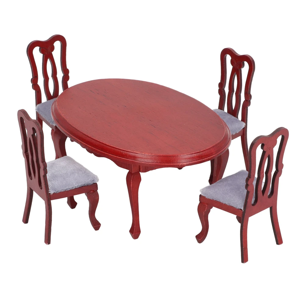 Dollhouse Table Chair Set 1:12 Doll House Miniature Furniture Hand Made Red Wooden Dining Table Chair Set Home Decoration