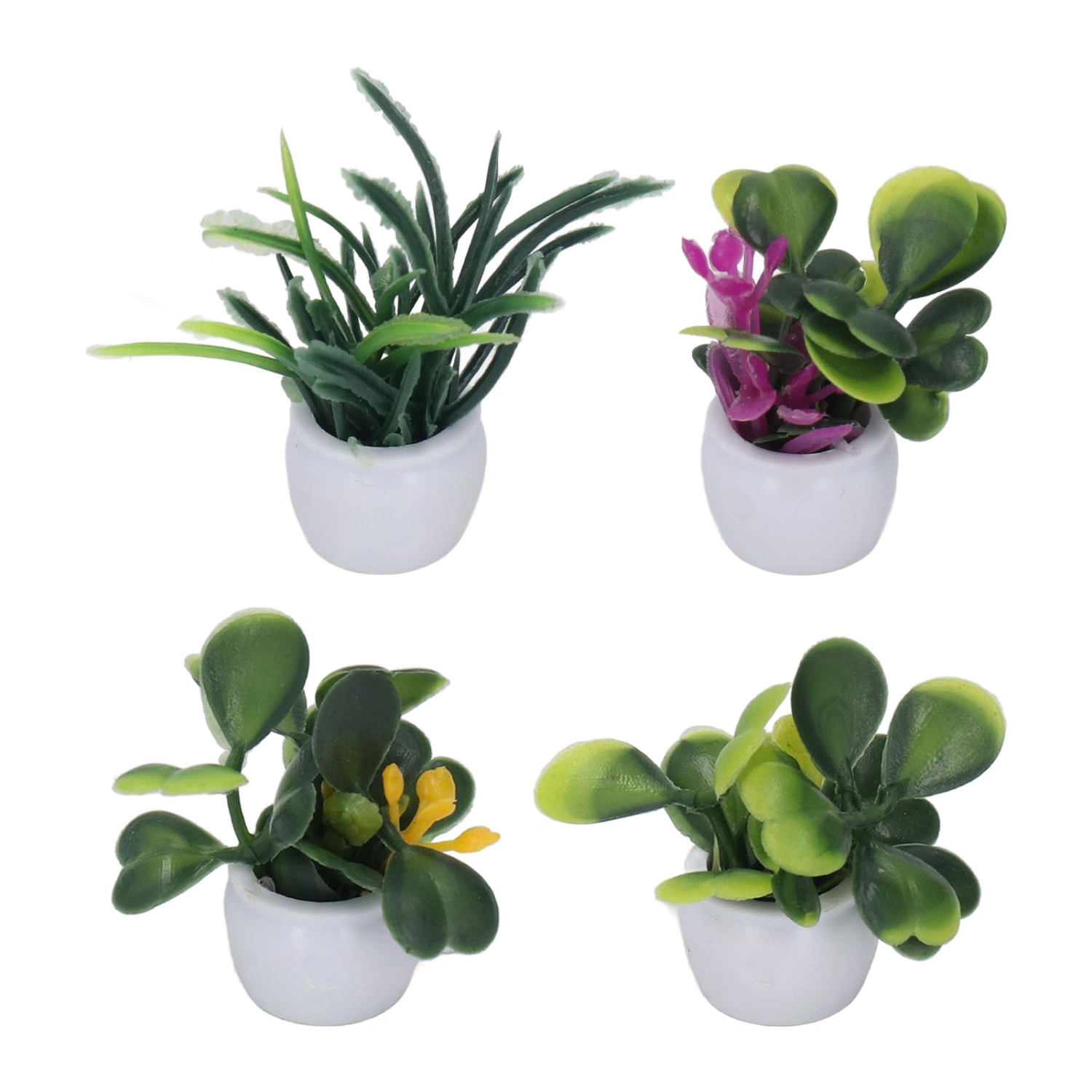 4 Pcs Dollhouse Potted Plant Miniature Artificial Flower Tiny Bonsai for 1:12 Dollhouse Garden Decoration