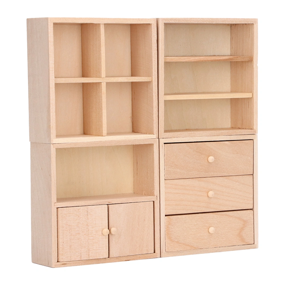 4 Pcs 1/12 Doll House Cabinet Set Simple Design Practical Lifelike Miniature Wooden Dollhouse Furniture Cabinet