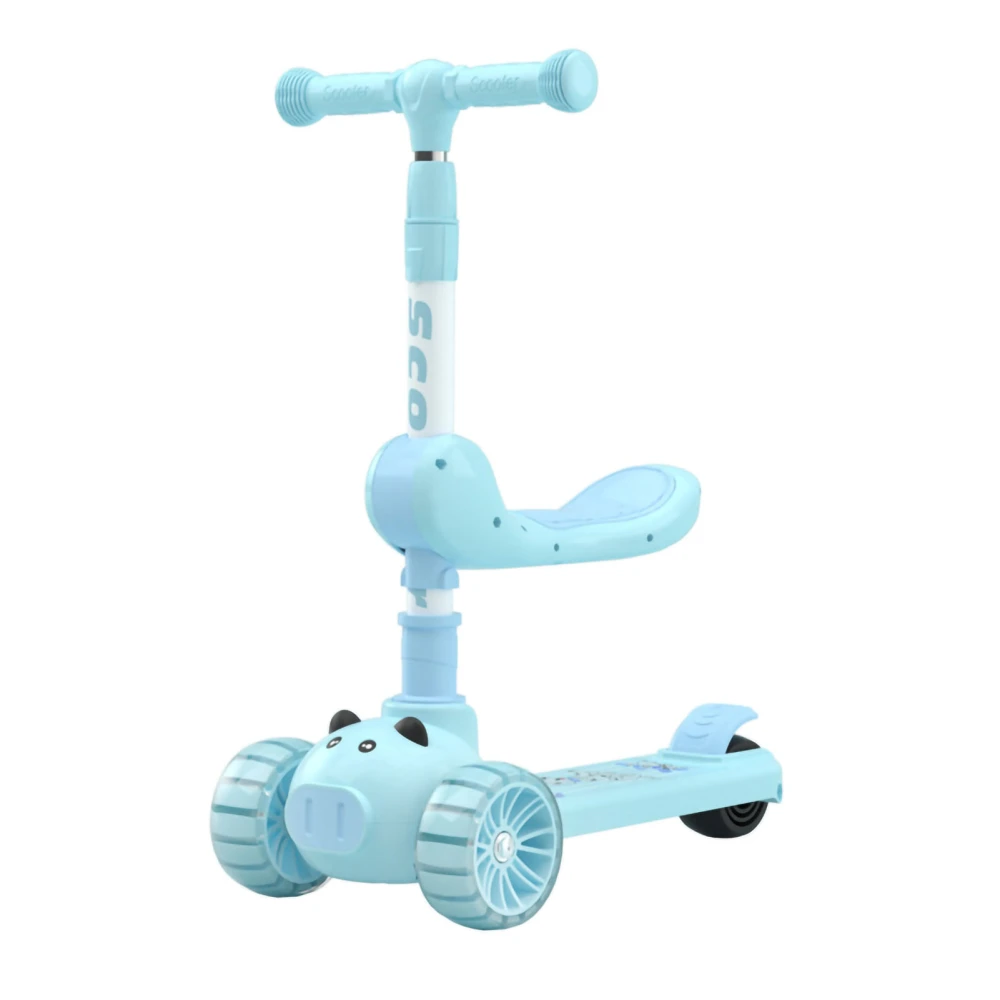 3 Wheeled Scooter Adjustable Height with Music Light Foldable Kick Scooter for Kids Boys Girls Blue