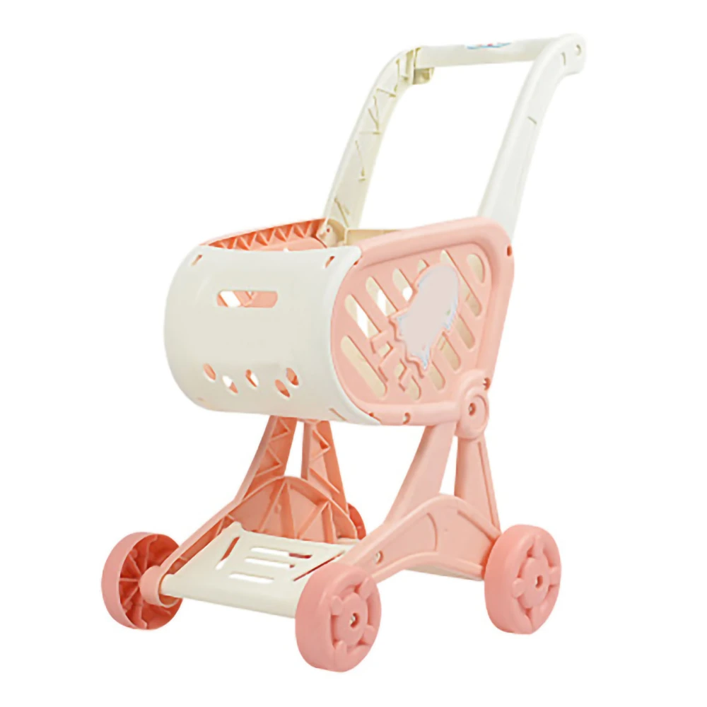 Dollhouse Shopping Cart Set Kitchen Cut Fruit Toys Supermarket Stroller Simulation for Kids Gifts Pink