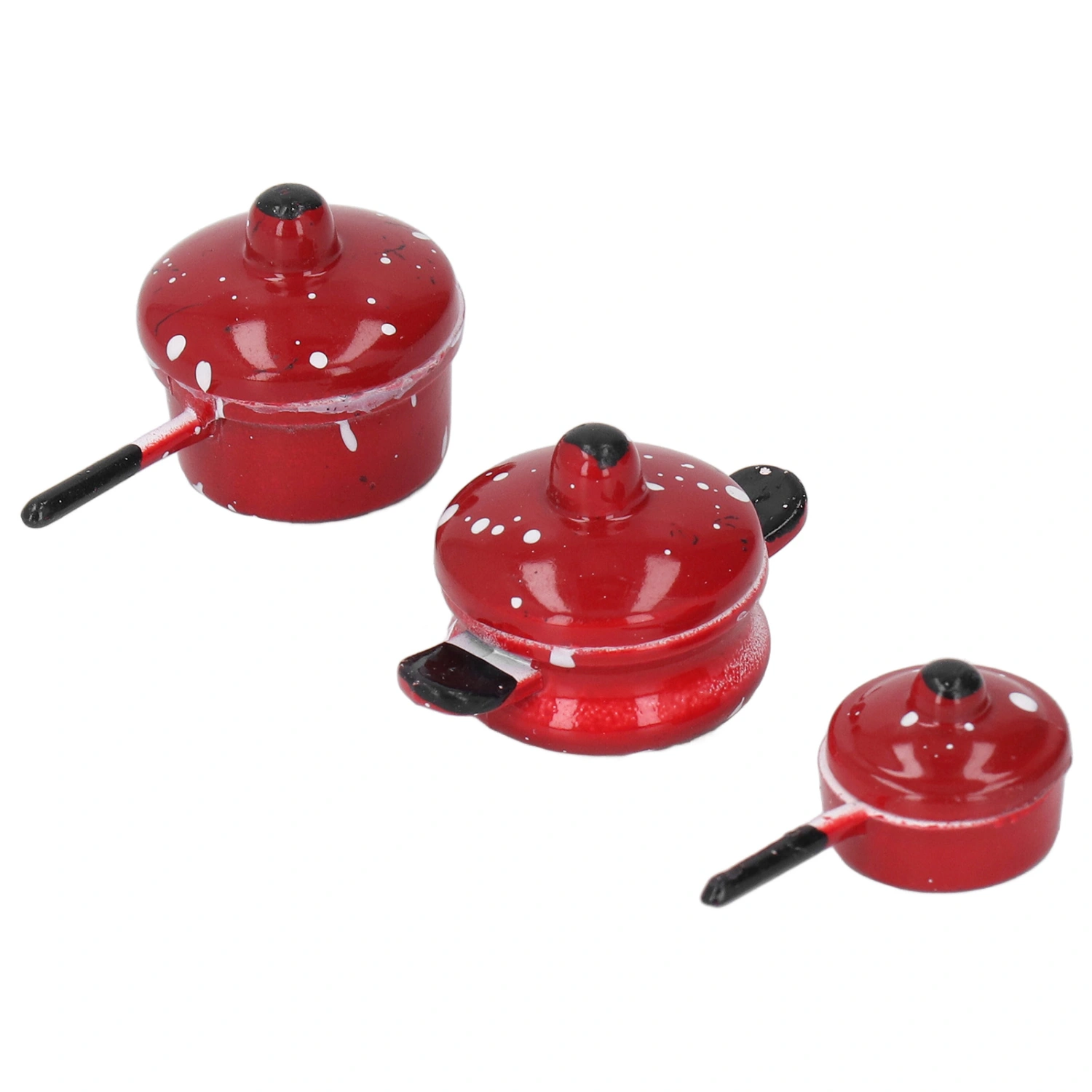 3Pcs Dollhouse Mini Pots Vivid Appearance Exquisite Details Red 1:12 Scale Mini Pots Pans with Lid for Gifts Decoration