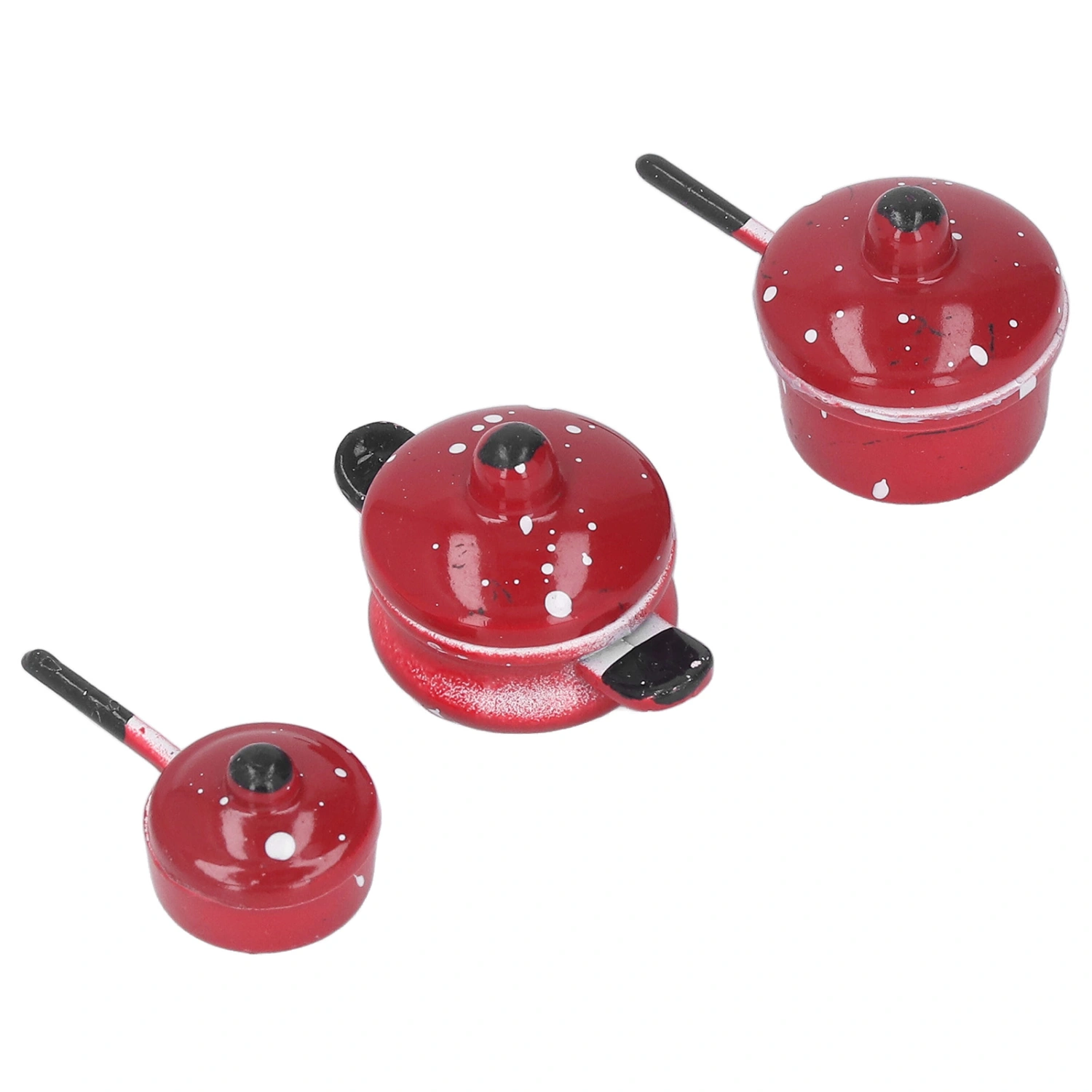 3Pcs Dollhouse Mini Pots Vivid Appearance Exquisite Details Red 1:12 Scale Mini Pots Pans with Lid for Gifts Decoration