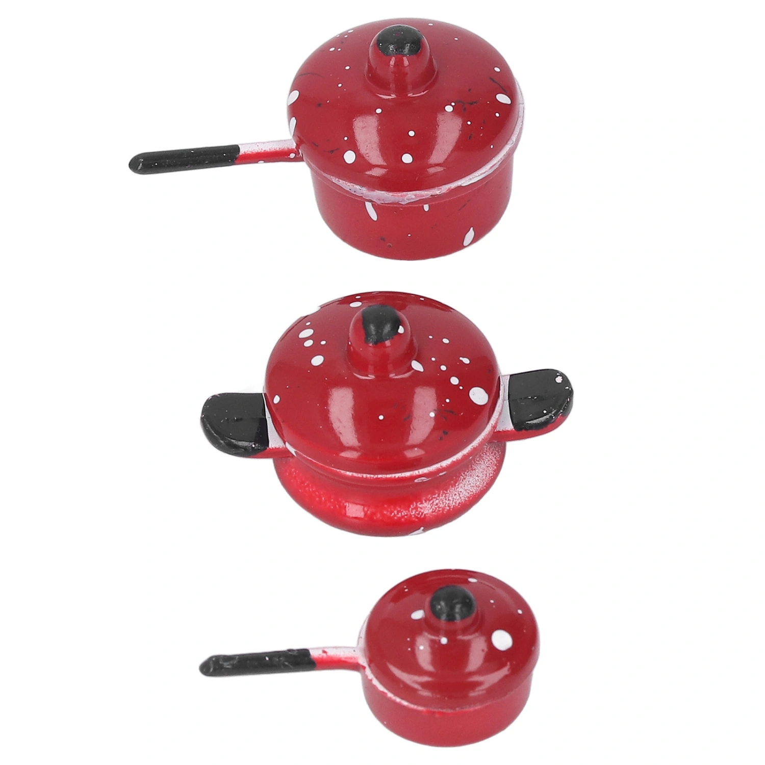 3Pcs Dollhouse Mini Pots Vivid Appearance Exquisite Details Red 1:12 Scale Mini Pots Pans with Lid for Gifts Decoration