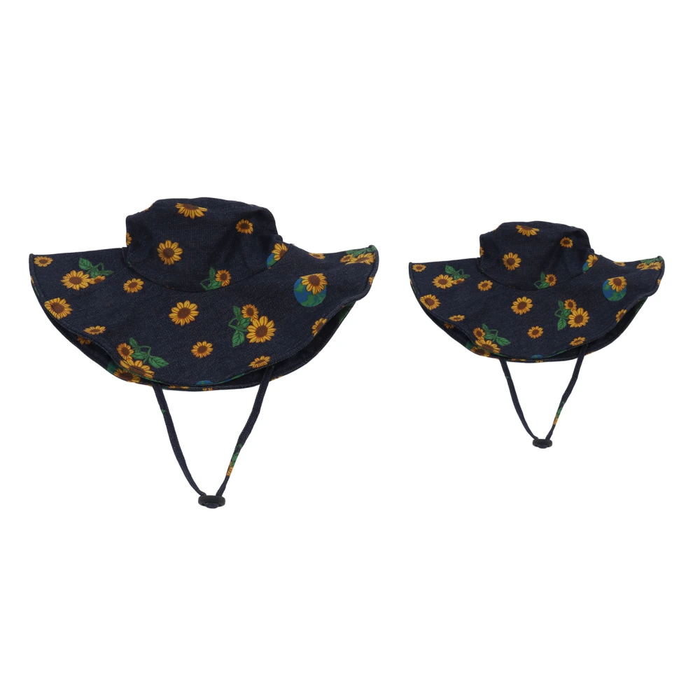 2PCS Mom Baby Matching Bucket Hats Denim Sunflower Printed Summer Beach Sun Hat Adjustable for Travel Going Out