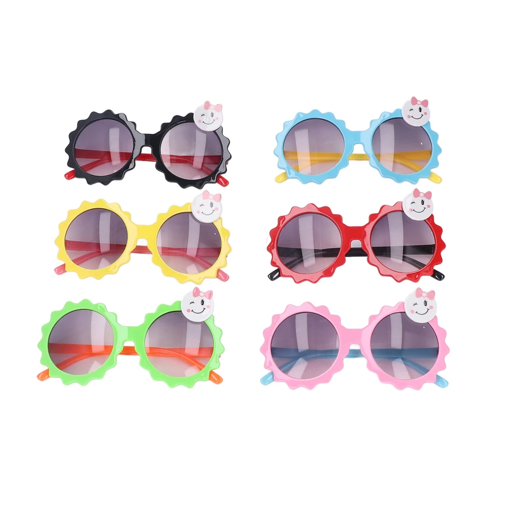 6 Pcs Kid Flower Sunglasses Cute Design Bright Color Fashionable Round Flower Sunglasses Universal for Girl and Boy