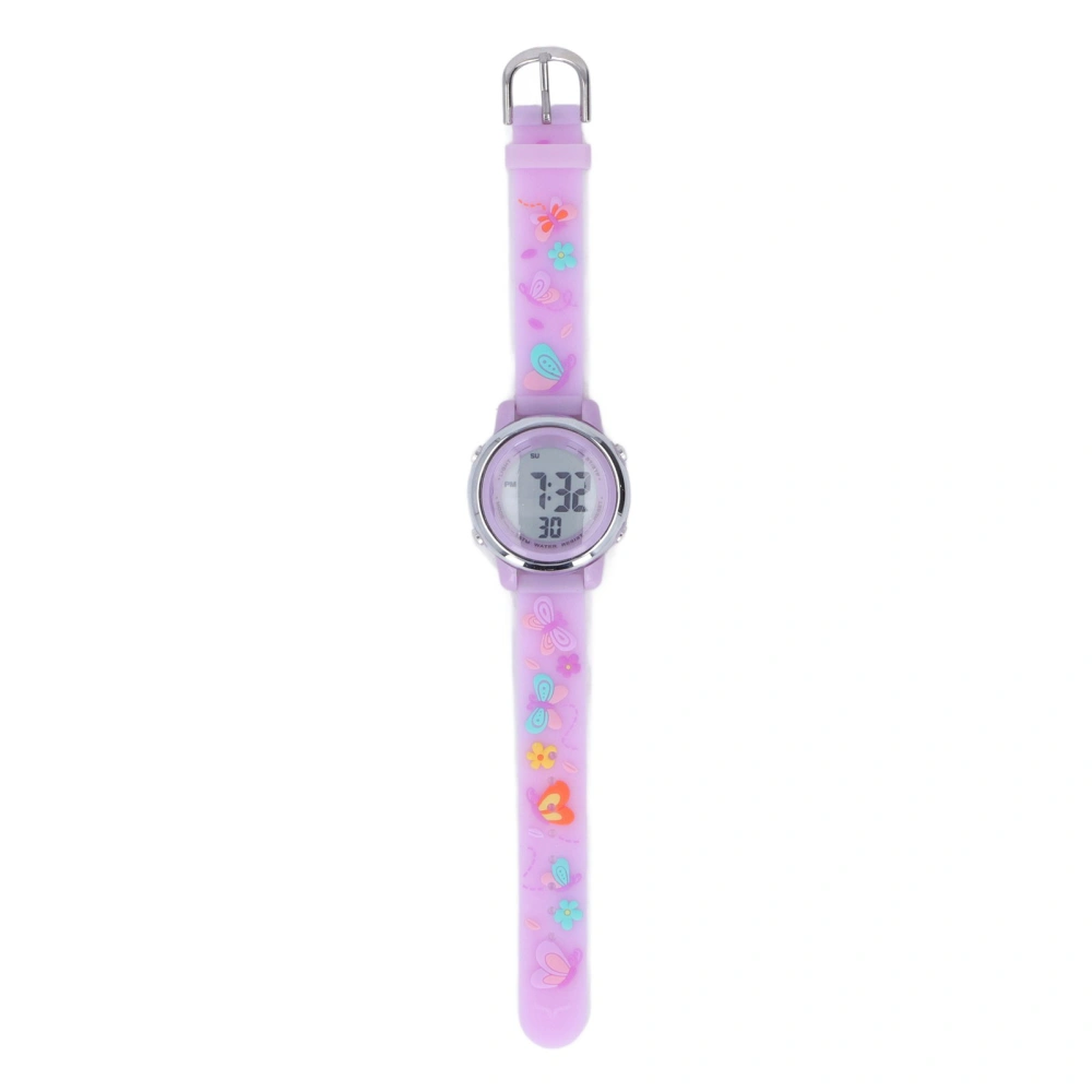 LED Kids Watch Waterproof Backlight Cartoon Digital Child Watch with Alarm Clock Stopwatch for 3 to 10 Years Old Light Purple