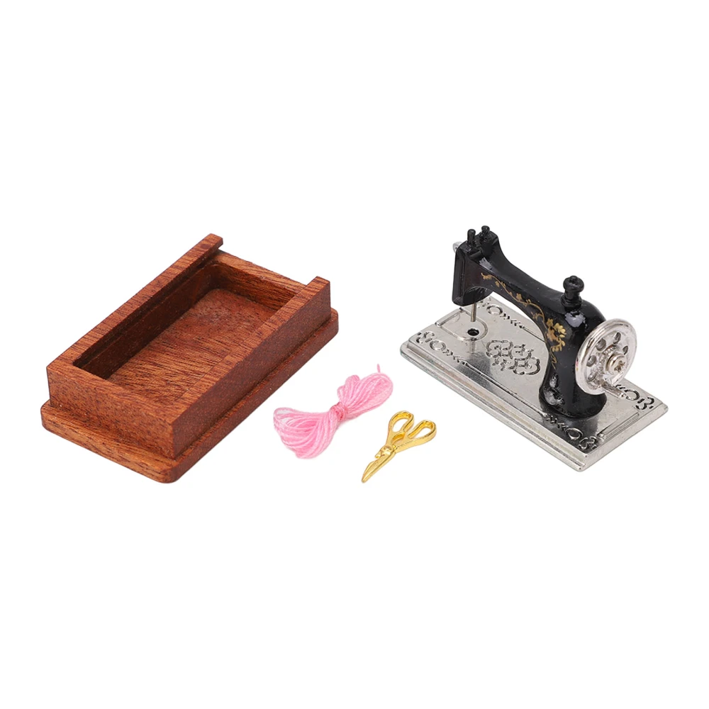 Dollhouse Miniature Sewing Machine Vintage Style Lifelike 1/12 Dollhouse Sewing Machine Model for Decoration Dark Brown