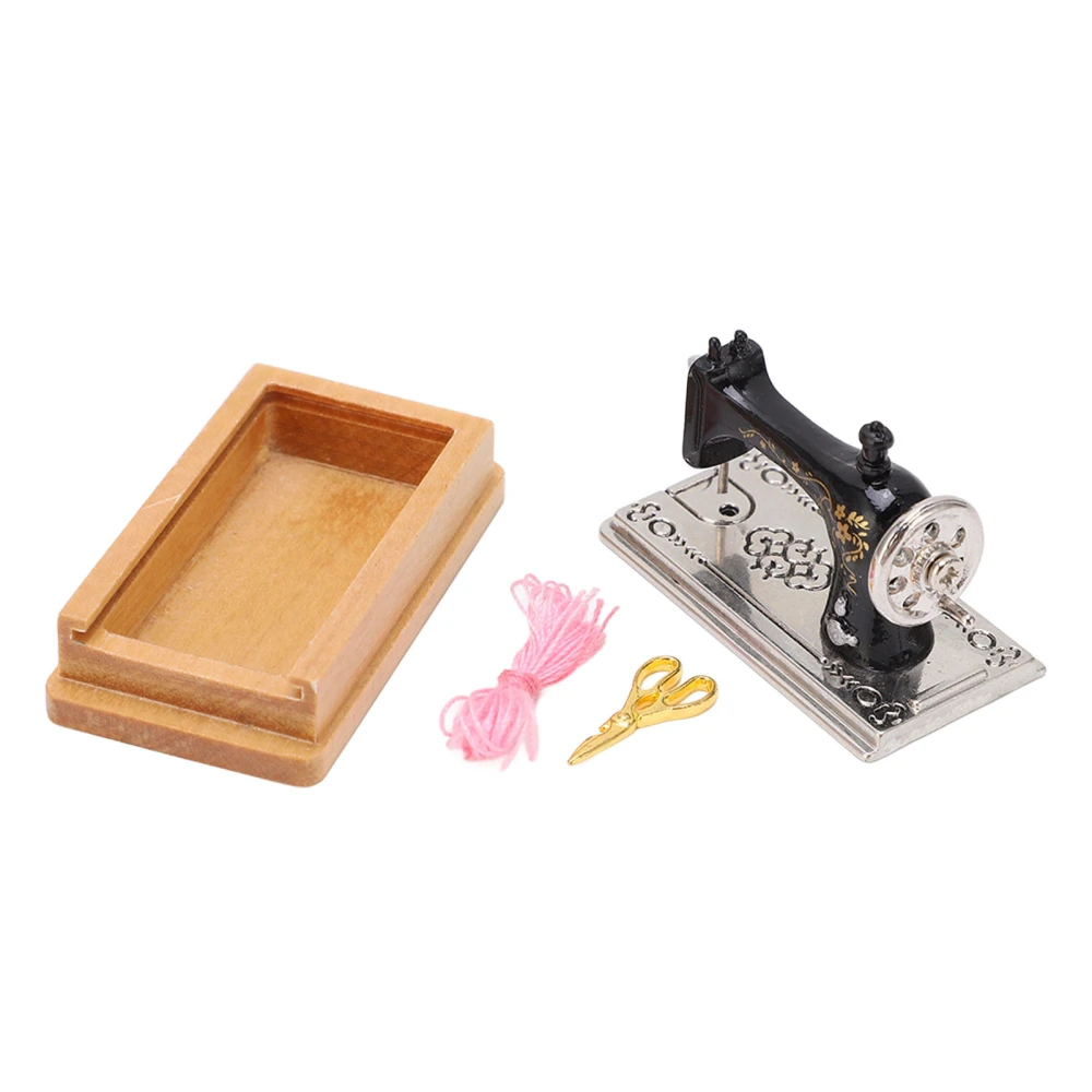 Dollhouse Miniature Sewing Machine Vintage Style Lifelike 1/12 Dollhouse Sewing Machine Model for Decoration Wood Color