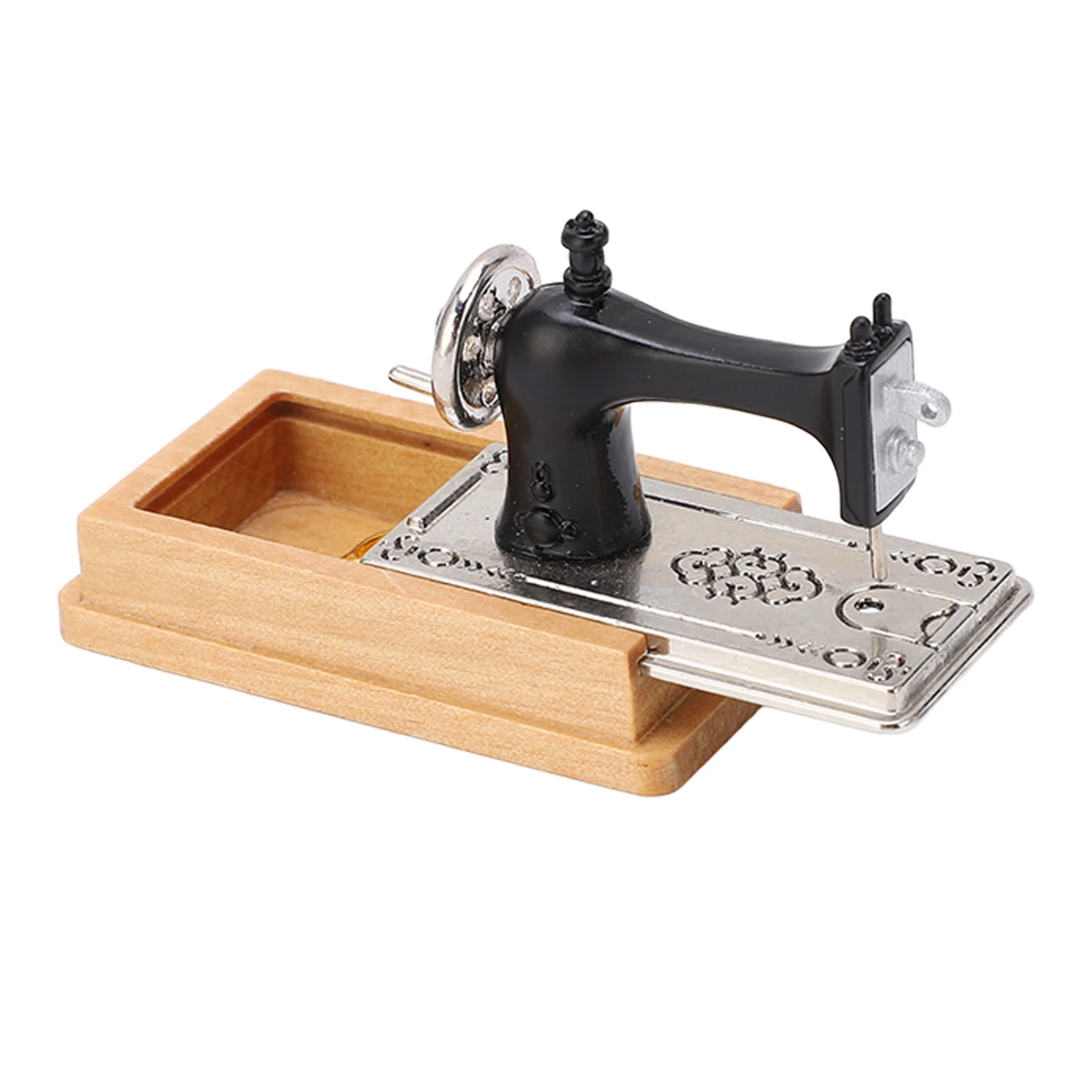 Dollhouse Miniature Sewing Machine Vintage Style Lifelike 1/12 Dollhouse Sewing Machine Model for Decoration Wood Color