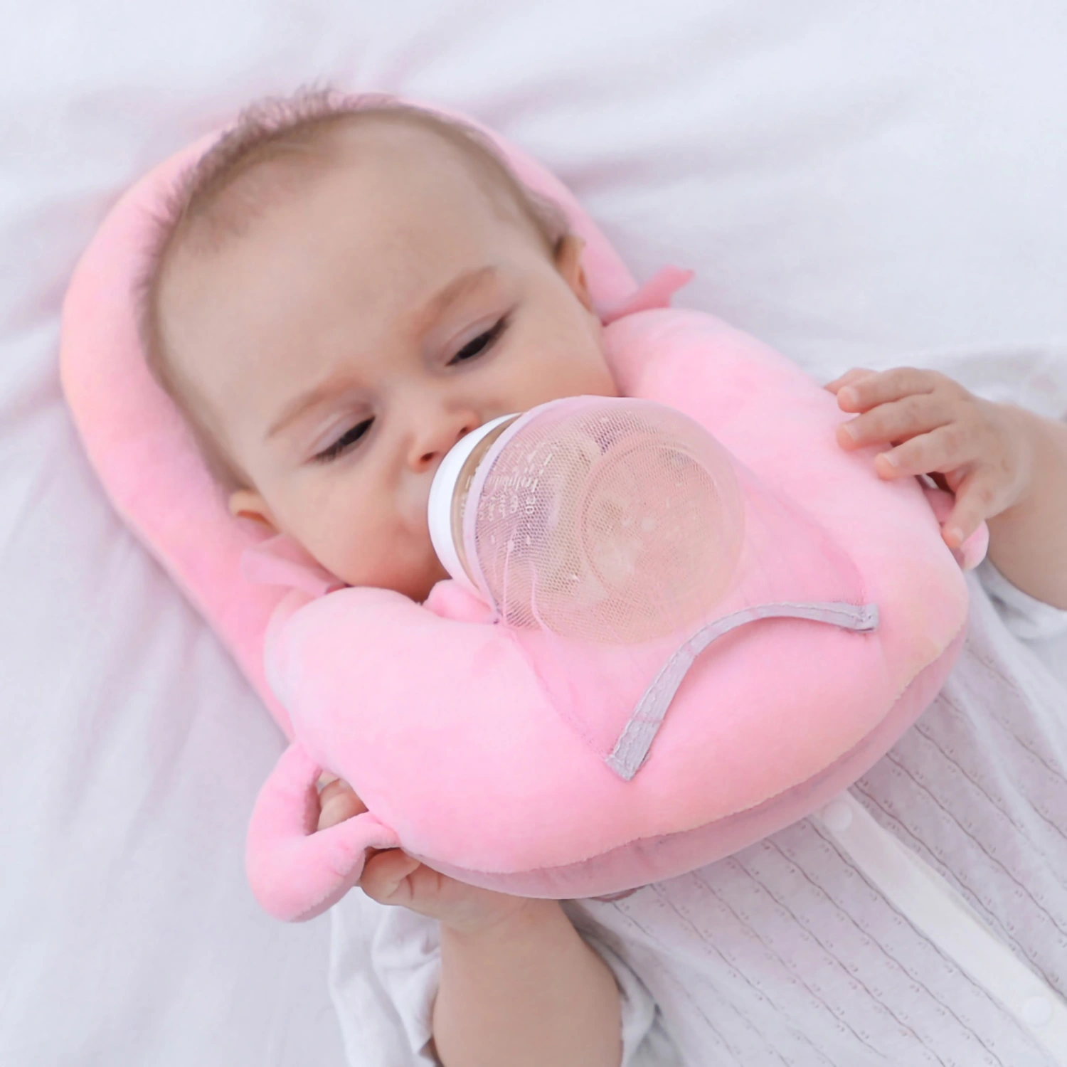 Newborn Feeding Pillows Cotton Breathable Multifunction Adjustable Baby Bottle Holder Pillows for Toddlers Pink Adjustable