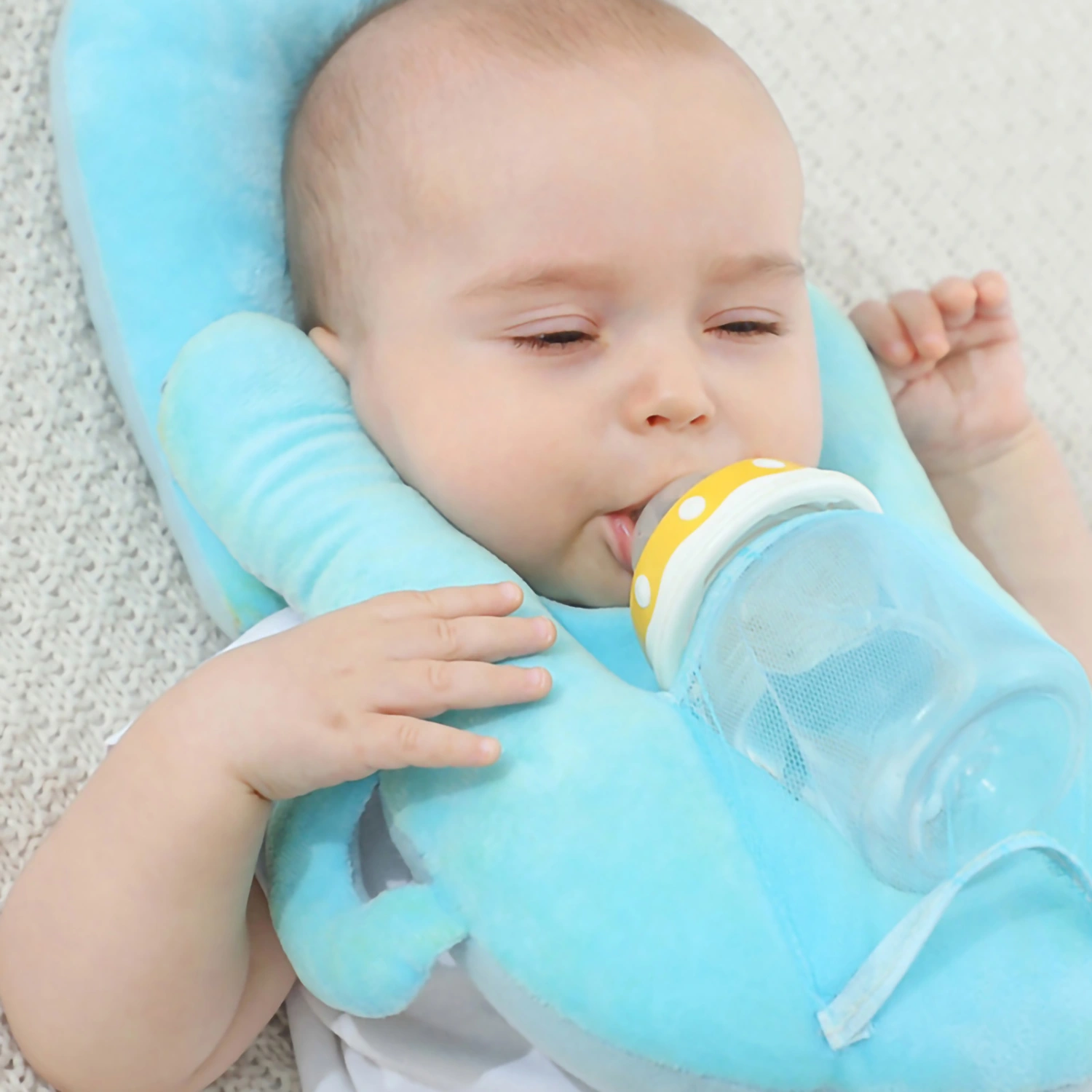 Newborn Feeding Pillows Cotton Breathable Multifunction Adjustable Baby Bottle Holder Pillows for Toddlers Blue Adjustable