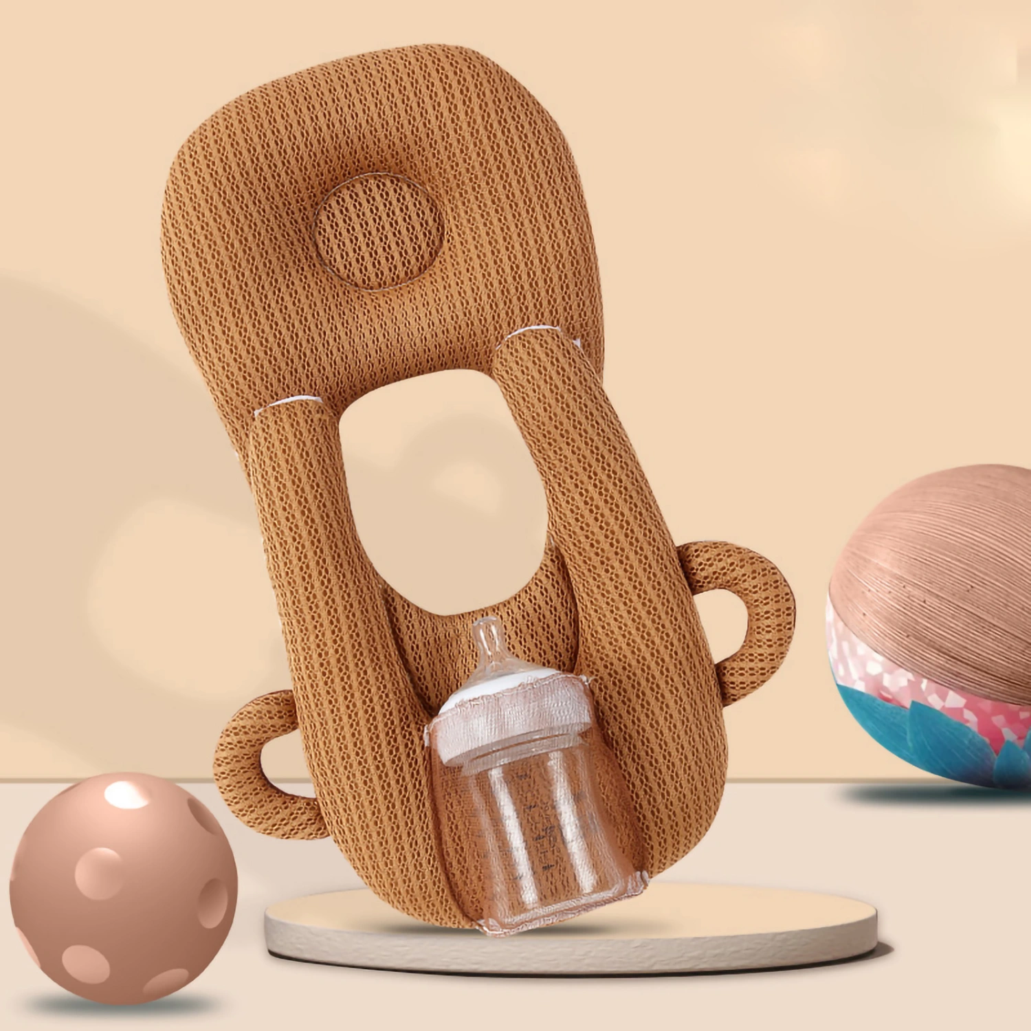 Newborn Feeding Pillows Cotton Breathable Multifunction Adjustable Baby Bottle Holder Pillows for Toddlers Brown Breathable Adjustable