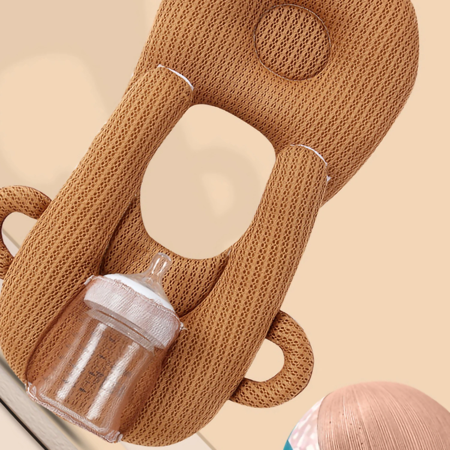 Newborn Feeding Pillows Cotton Breathable Multifunction Adjustable Baby Bottle Holder Pillows for Toddlers Brown Breathable Adjustable