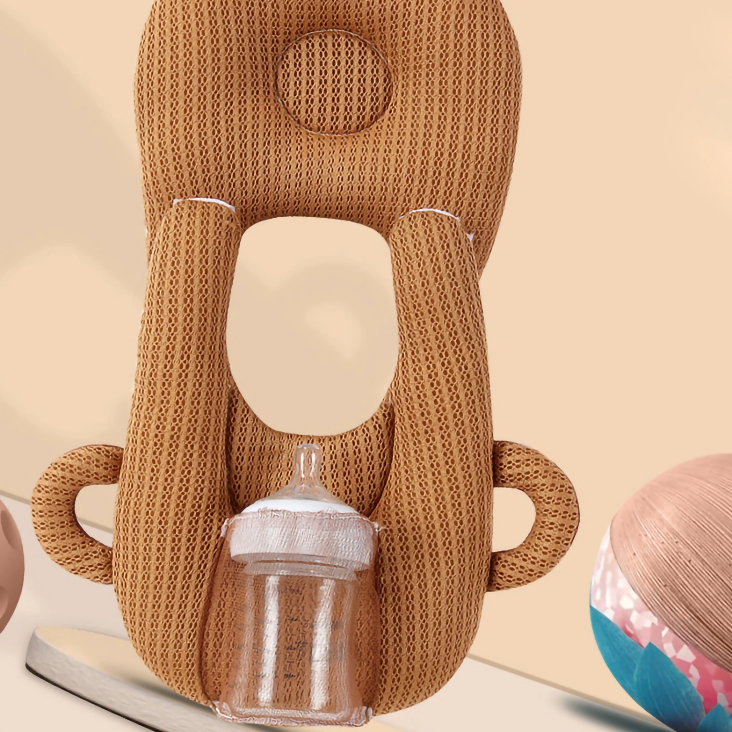 Newborn Feeding Pillows Cotton Breathable Multifunction Adjustable Baby Bottle Holder Pillows for Toddlers Brown Breathable Adjustable