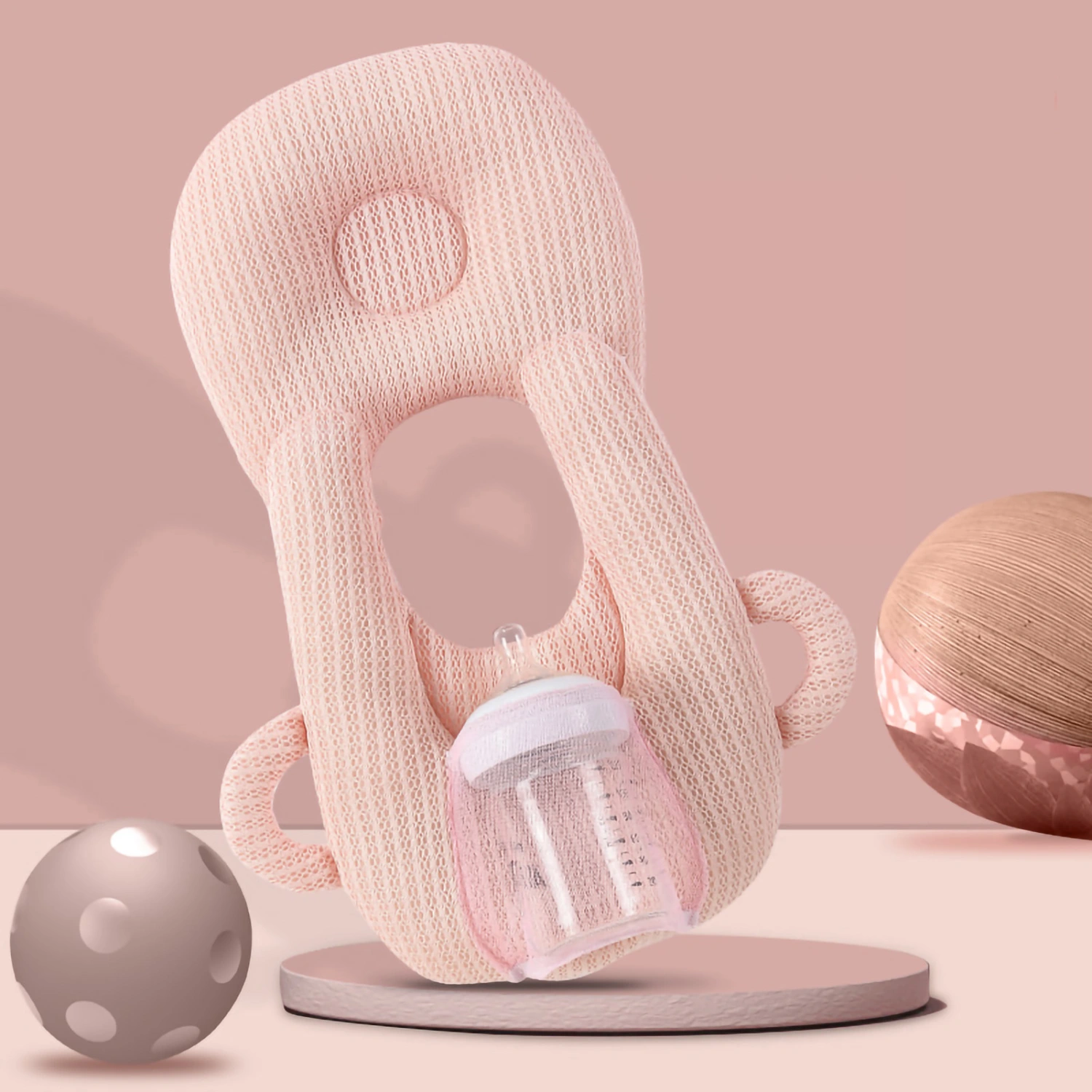 Newborn Feeding Pillows Cotton Breathable Multifunction Adjustable Baby Bottle Holder Pillows for Toddlers Pink Breathable Adjustable