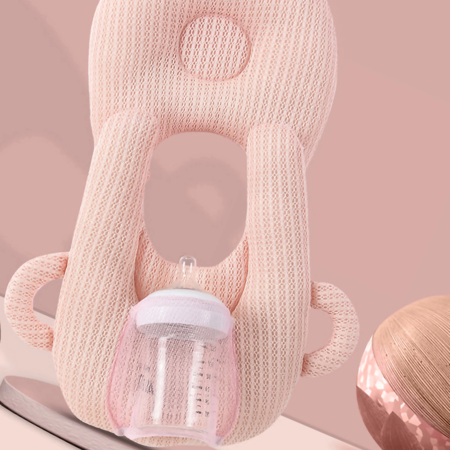 Newborn Feeding Pillows Cotton Breathable Multifunction Adjustable Baby Bottle Holder Pillows for Toddlers Pink Breathable Adjustable