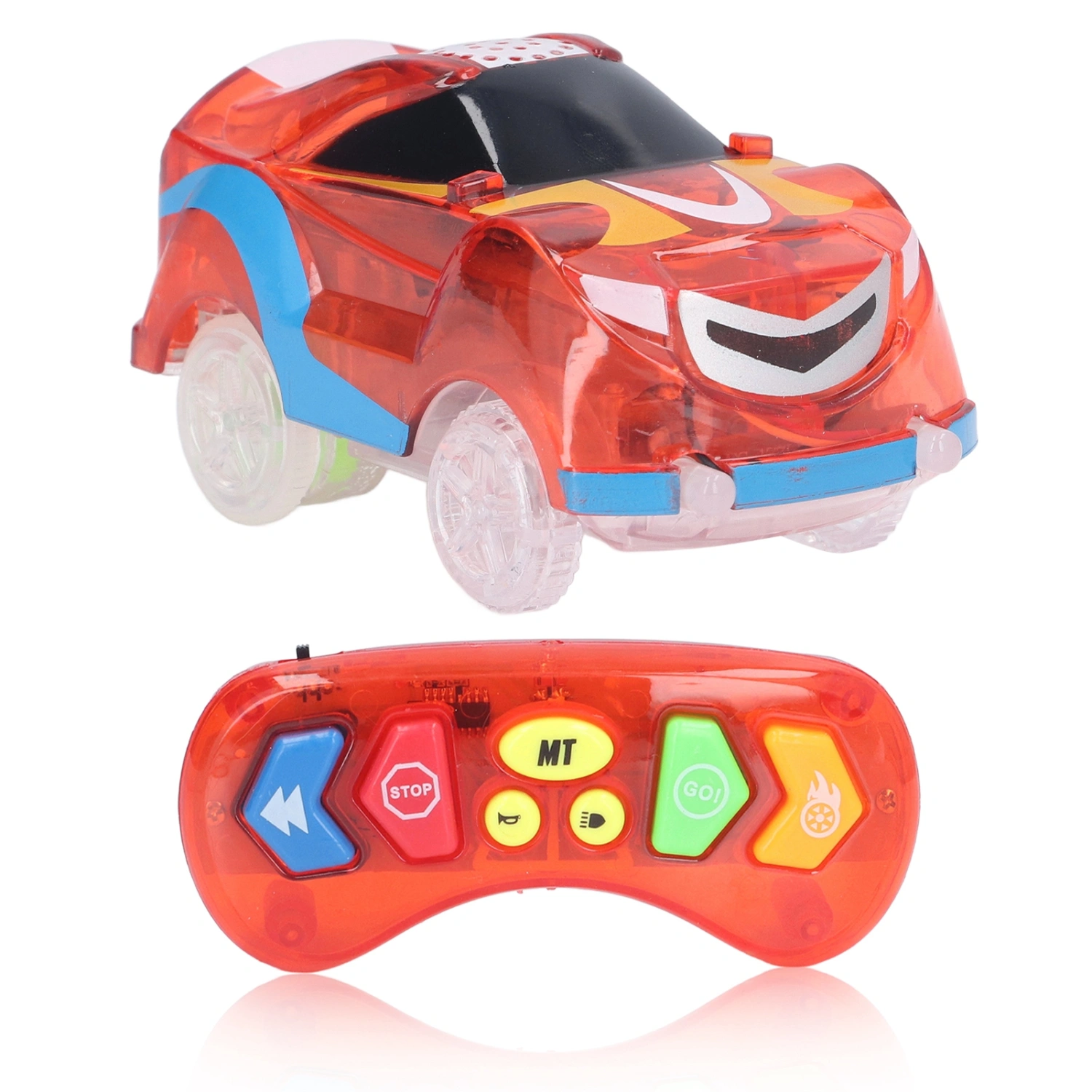 Tracks Cars 6 LED Lights Remote Control Light Up Track Cars with Music for Children Red