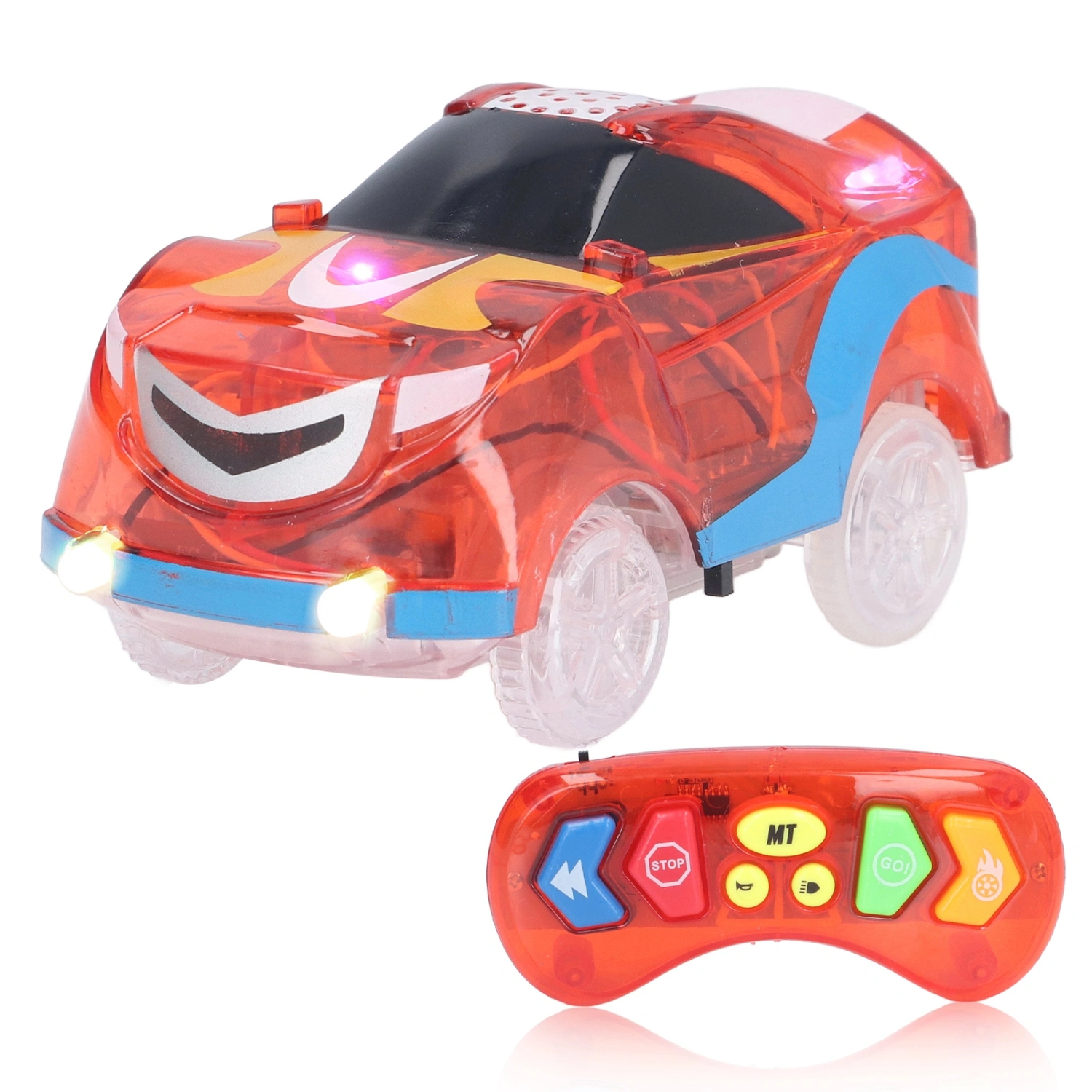 Tracks Cars 6 LED Lights Remote Control Light Up Track Cars with Music for Children Red