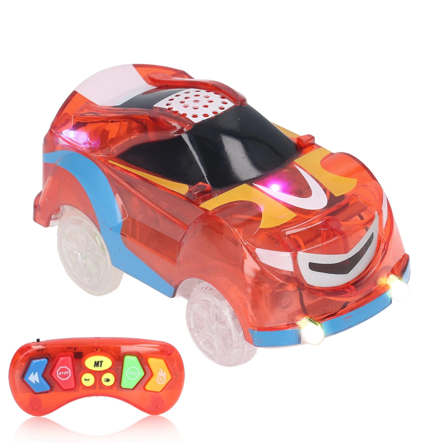 Tracks Cars 6 LED Lights Remote Control Light Up Track Cars with Music for Children Red