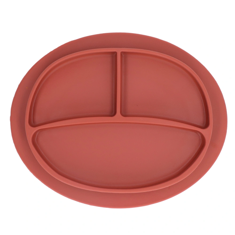 Baby Suction Plate BPA Free Microwave Dishwasher Safe Prevent Slip Portable Silicone Toddler Divided Dish Brownish Red