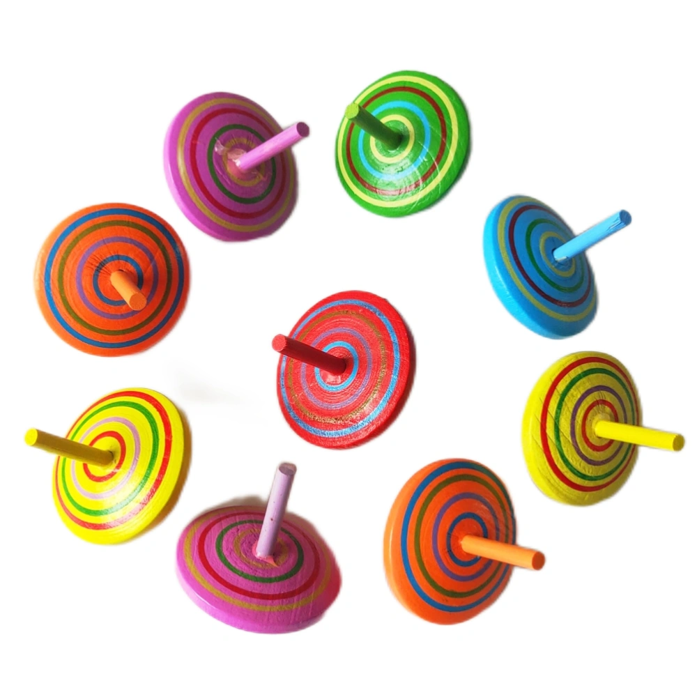 10Pcs Wooden Rotating Gyroscope Multicolor Small Gyroscopes Decompression Toy Children's Party Toy Gifts for Kids