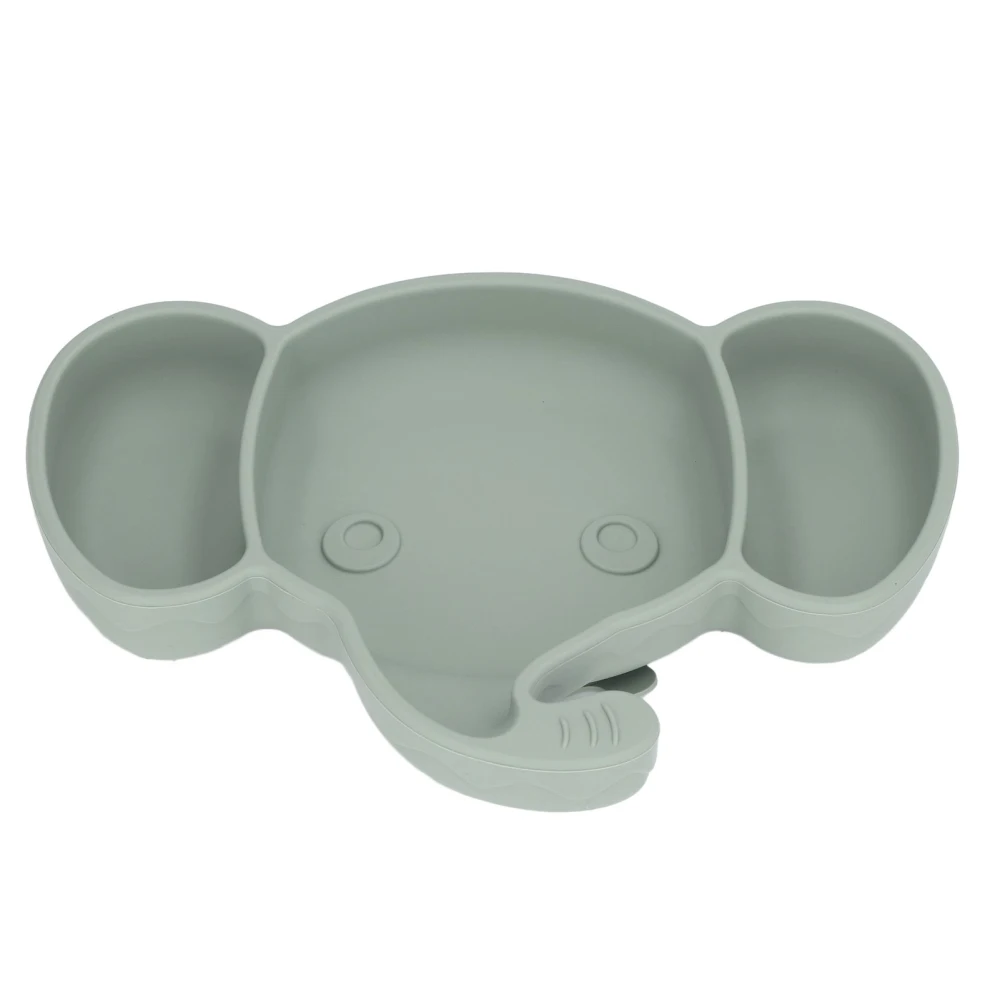 Baby Suction Plate Self Feeding Cute Elephant Shape Safe Silicone Odorless Silicone Divided Plates for Above 6 Months Home Green