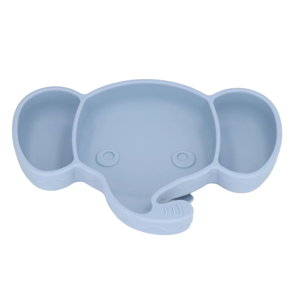 Baby Suction Plate Self Feeding Cute Elephant Shape Safe Silicone Odorless Silicone Divided Plates for Above 6 Months Home Blue