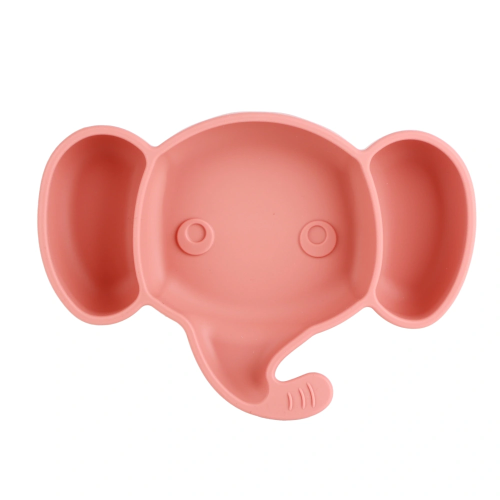 Baby Suction Plate Self Feeding Cute Elephant Shape Safe Silicone Odorless Silicone Divided Plates for Above 6 Months Home Brownish Red