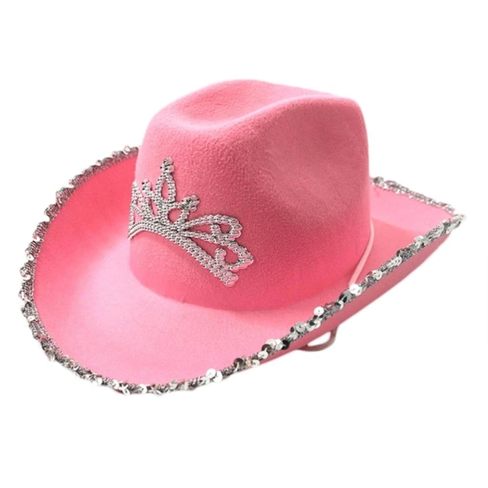 Pink Cowboy Hat Felt Cowboy Hat with Neck Draw String Cosplay Party Costume Accessories Play Dress Up for Women