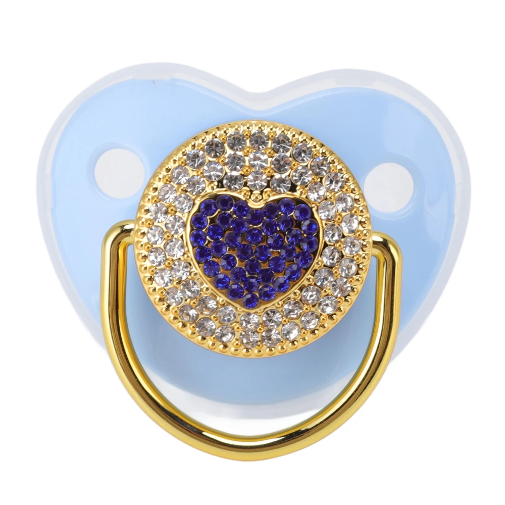 Baby Pacifier Heart Shape Shinning Rhinestones Infant Dummy Soother Soft Light Baby Soother Nipple Blue