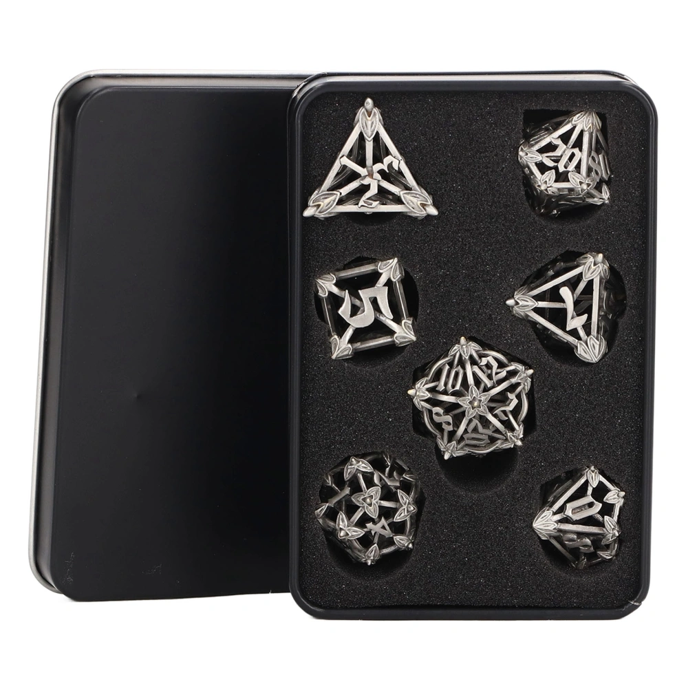 7 Pcs Metal Dice Set Hollow Polyhedral Dice Sturdy Multipurpose for Board Role Playing Games Silver Gray