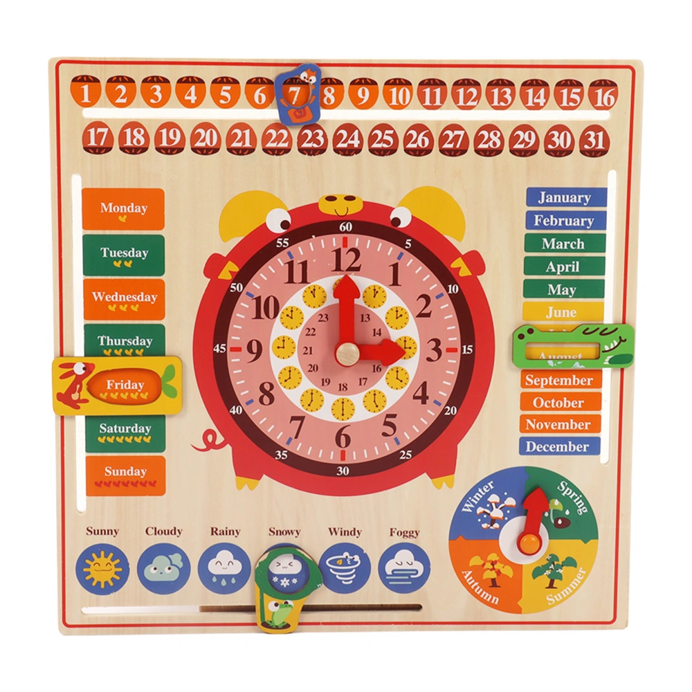 Children's Clock Toy Wooden Multifunction 6 in 1 Educational Weather Season Calendar Clock for Early Education