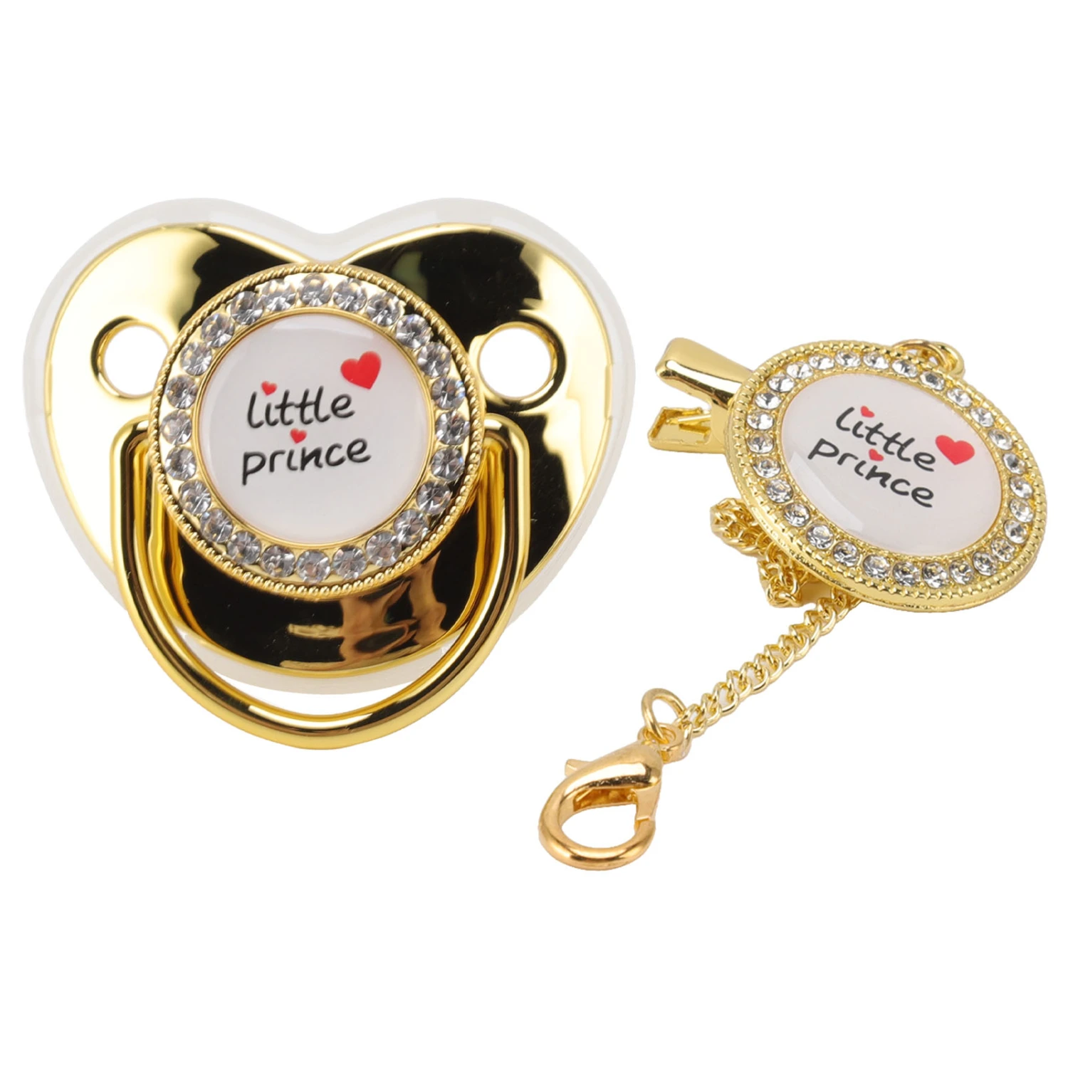 Baby Luxury Pacifier BPA Free Little Prince Rhinestones Golden Bling Newborn Dummy Soother for 6 to 18 Months Baby Gold